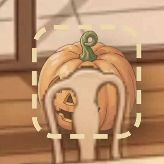 The same pumpkin behind the dining chair, now hidden by the whole chair back, curved top and posts included